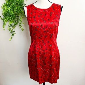Vintage‎ Dawn Joy Fashions Satin Red Floral Sheath Dress